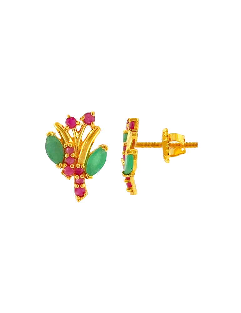 Gulbahar Gemstone Gold Earrings - 22 Karat