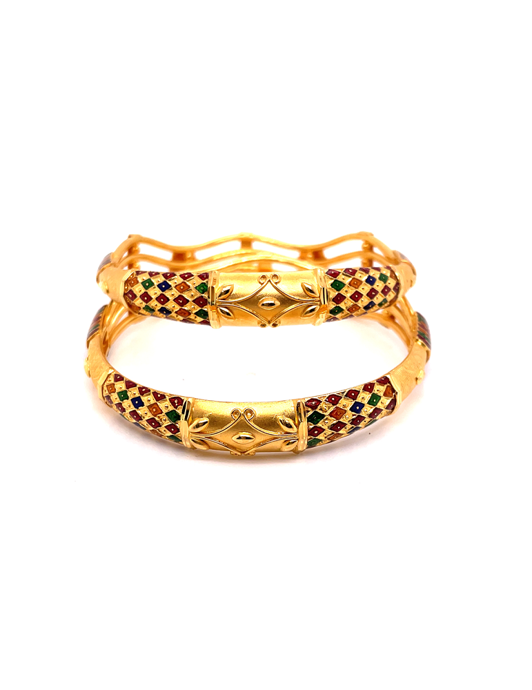 Gold Enamel Bangles 22 Karat - Set Of 2