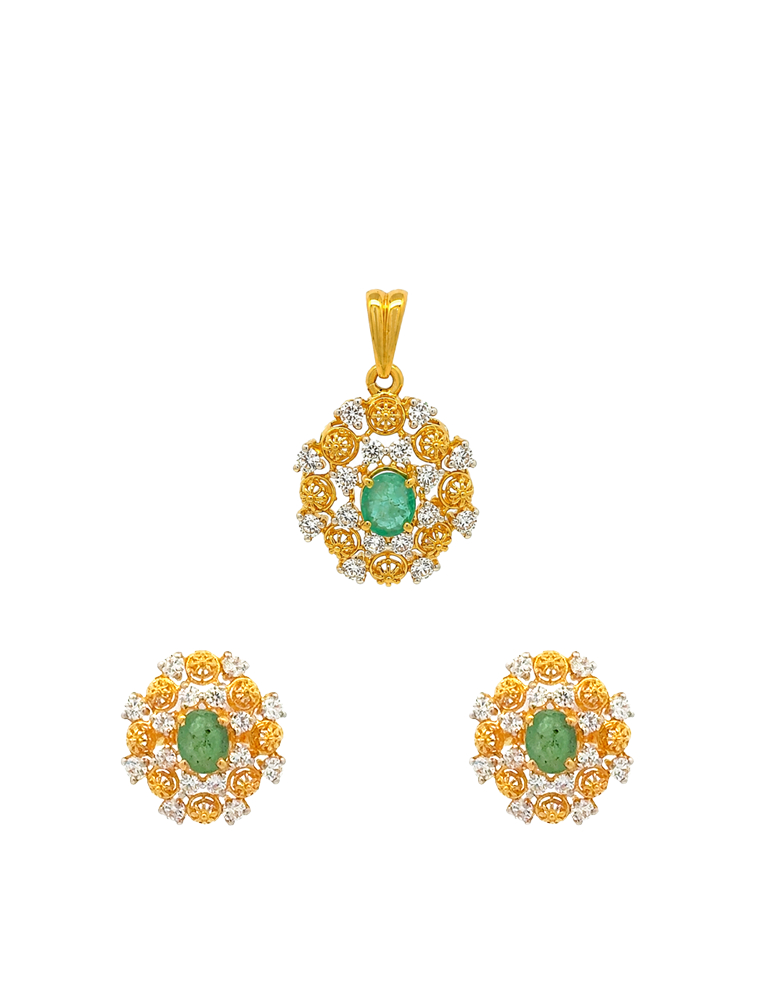 Verdant Grace Pendant Set - 22 Karat