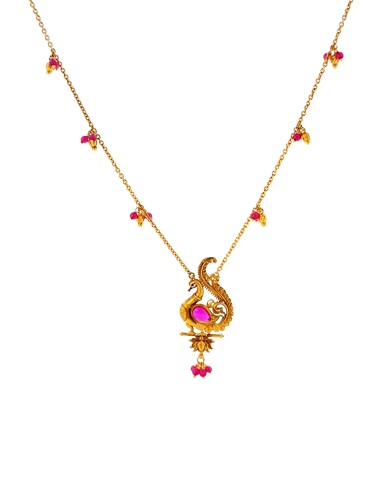 Raktamayuri Antique Gold Pendant - 22 Kt