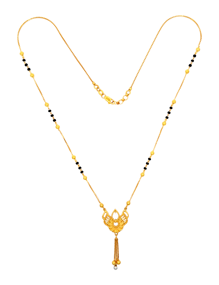 Leaf Motif Black Bead Mangalsutra - 22 Karat