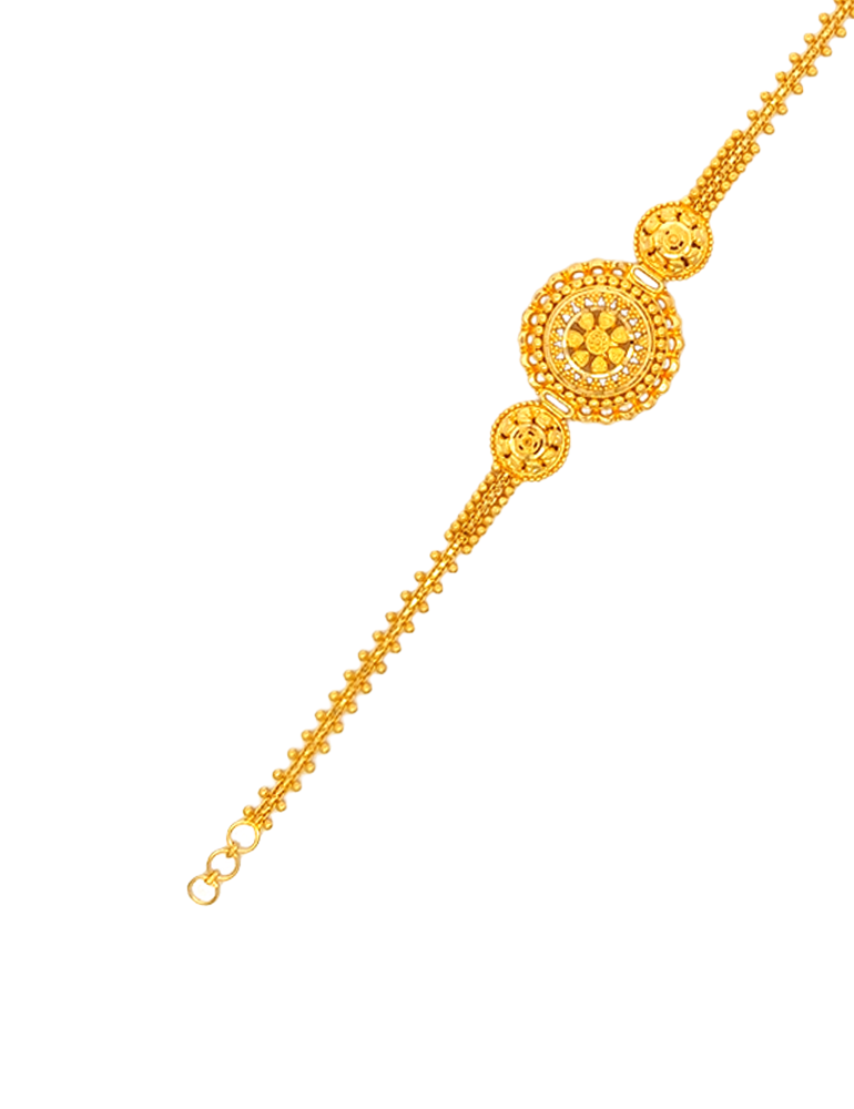 Floral Crest Gold Bracelet - 22 Karat