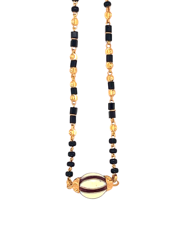 White Enameled Ball Gold Mangalsutra 22 Karat