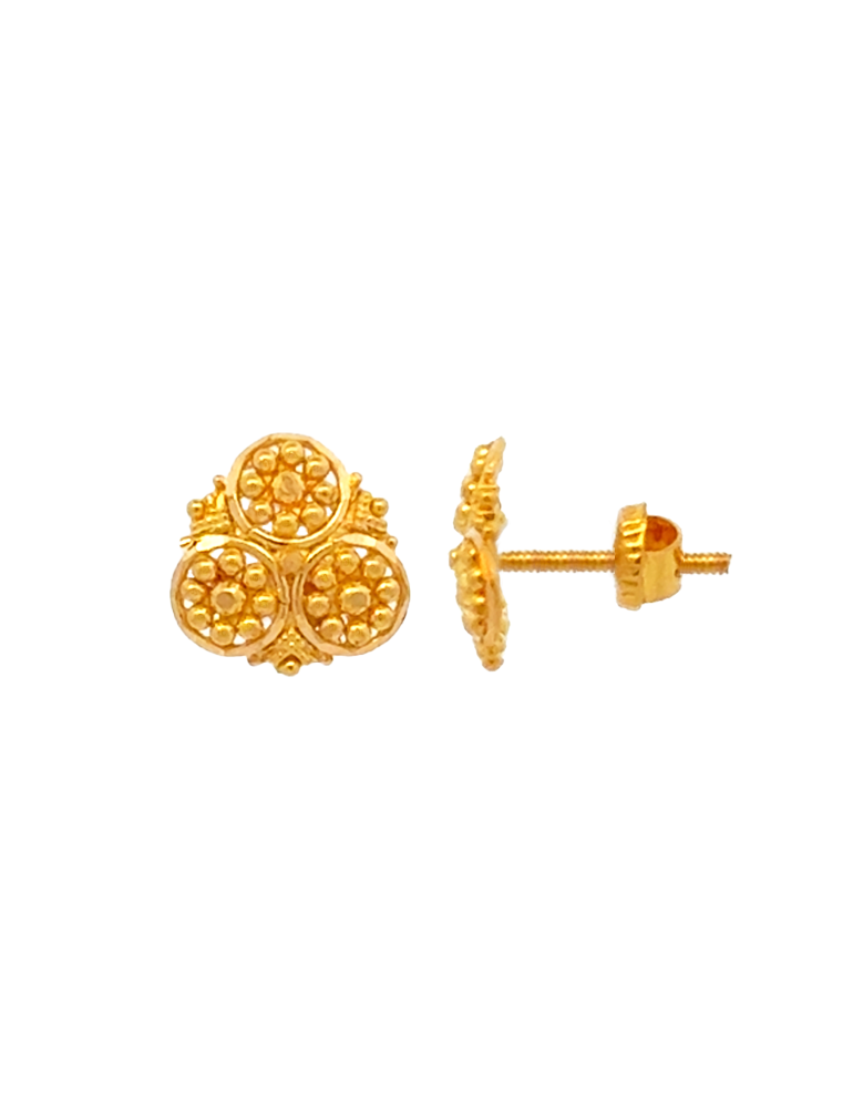Trio Bloom Gold Studs - 22 karat