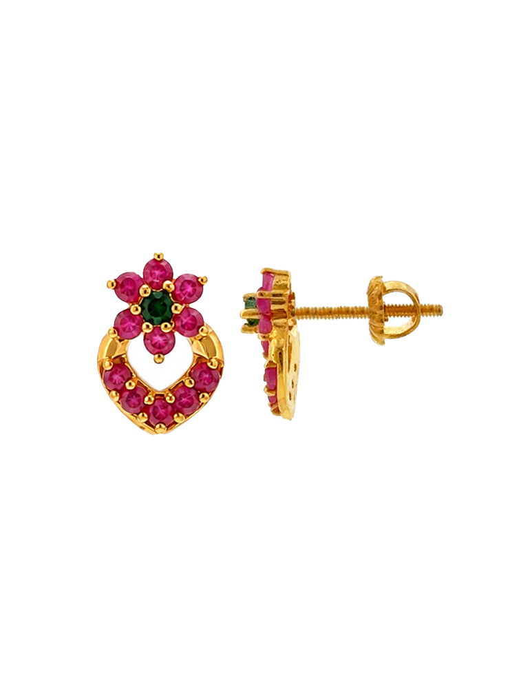 Ruby Petal Embrace Studs - 22 Karat