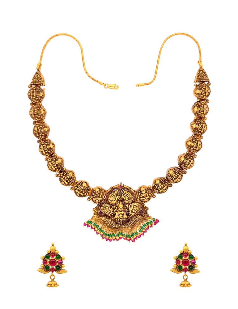 Sri Lakshmi Heritage Gold Necklace Set - with Earrings - 22 Kt