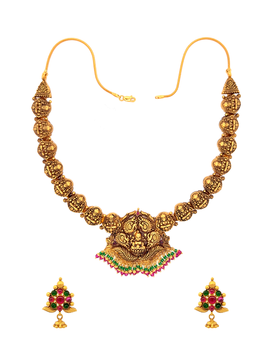Sri Lakshmi Heritage Gold Necklace Set - with Earrings - 22 Kt