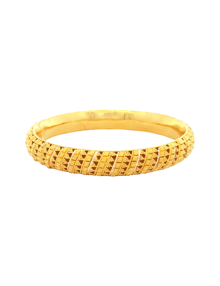 22K Refined Grid Pattern Gold Bangles - Set of 2
