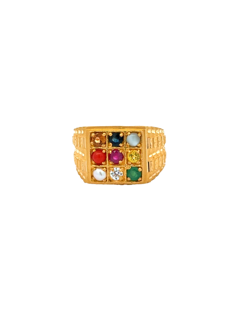 Gold Navarathnam Men's Ring - 22 Karat