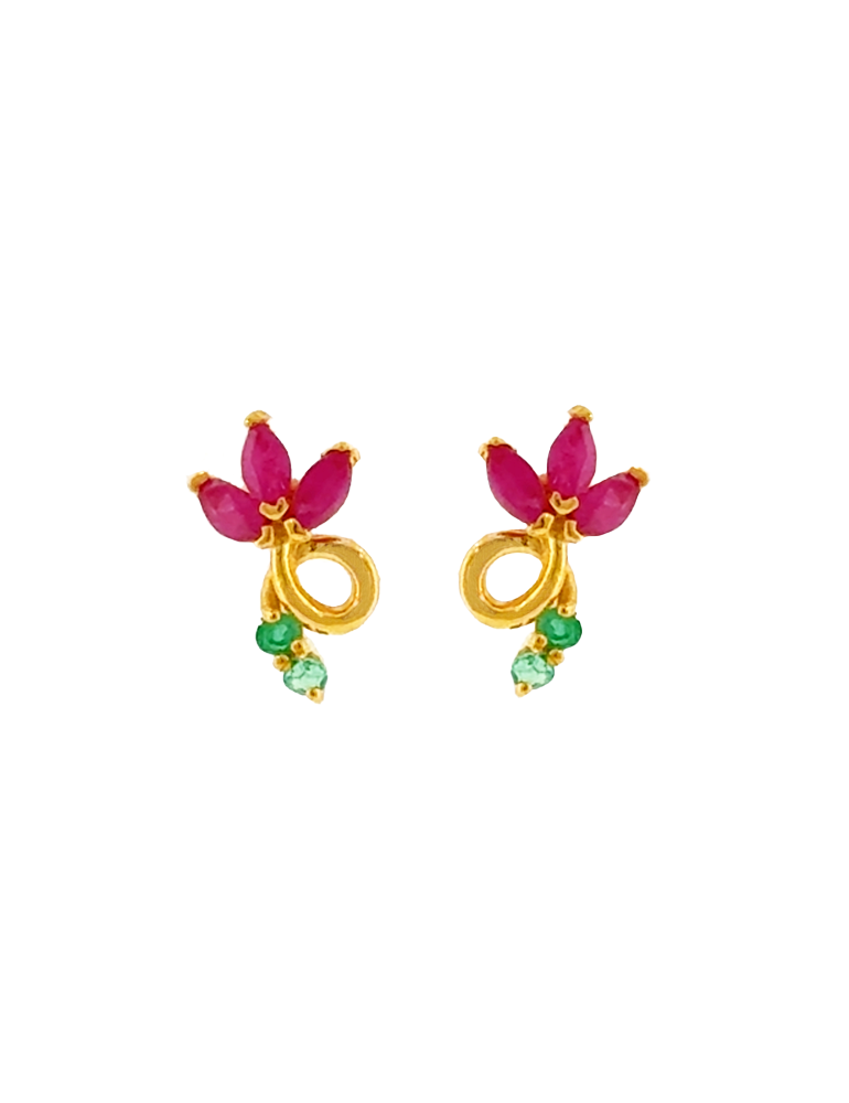 Ruby Petal Whisper Earrings - 22 Karat