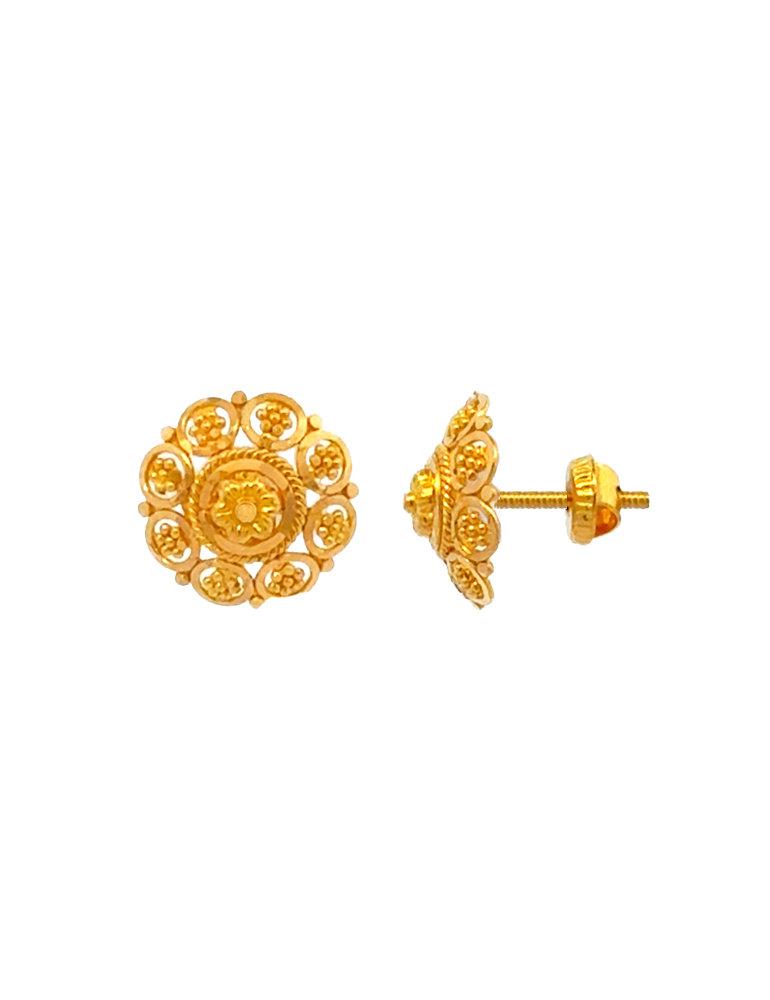 Radiant Rosette Gold Earrings - 22 Karat
