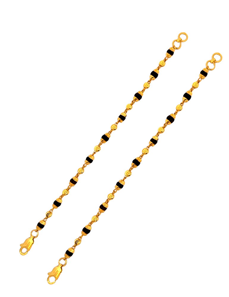 A Pair of Black-Beads Kid's Bracelet - 22 Kt