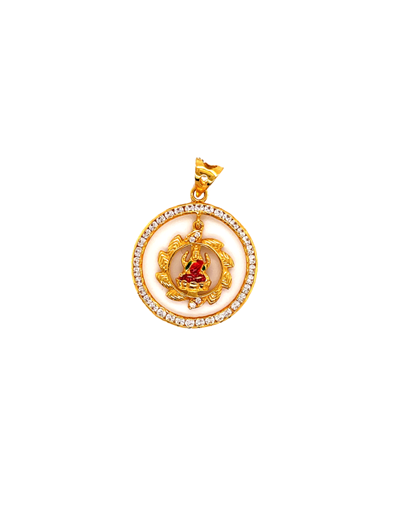 Gold Lakshmi Pendant 22 Karat With Cubic Zirconia