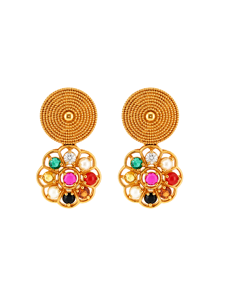 Navarathan Utsav Gold Earrings - 22 karat