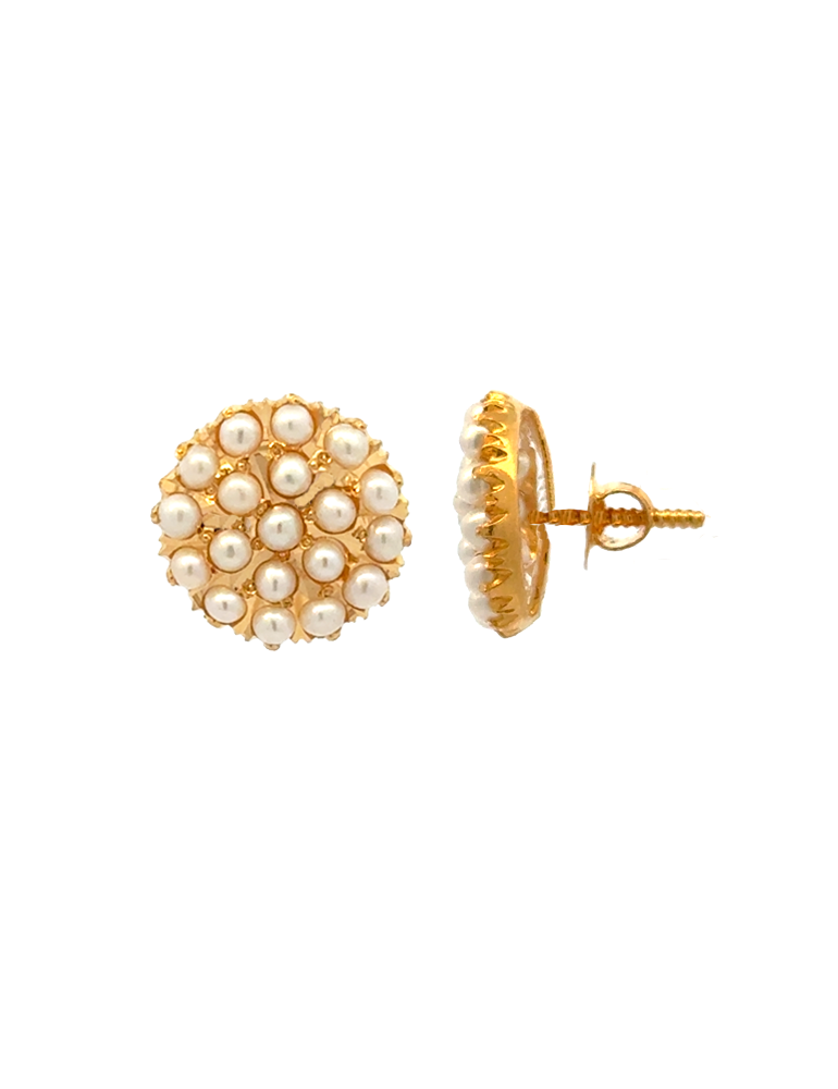 Gold Earrings With Pearls - 22 Karat
