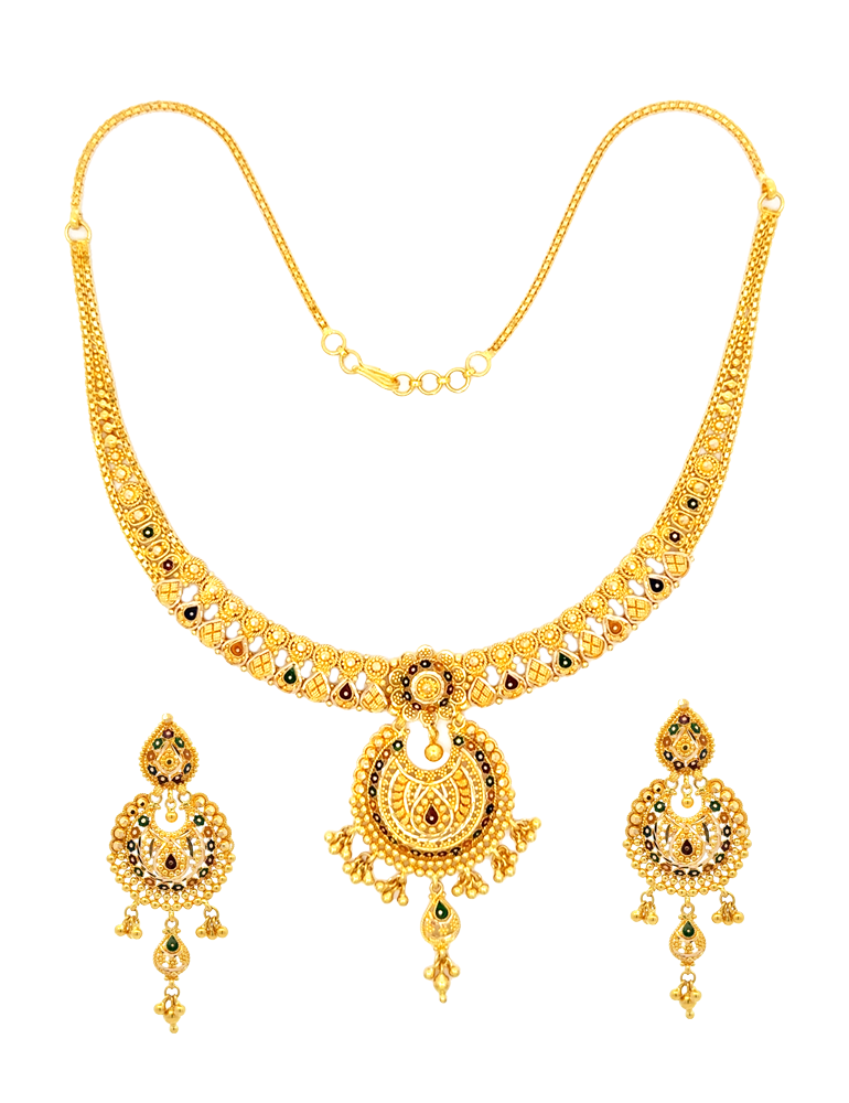 Chandralekha Gold Necklace with Earrings 22 Karat