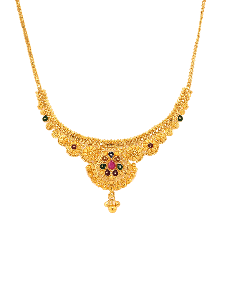 22 Karat Gold Enamel Necklace Set with Earrings
