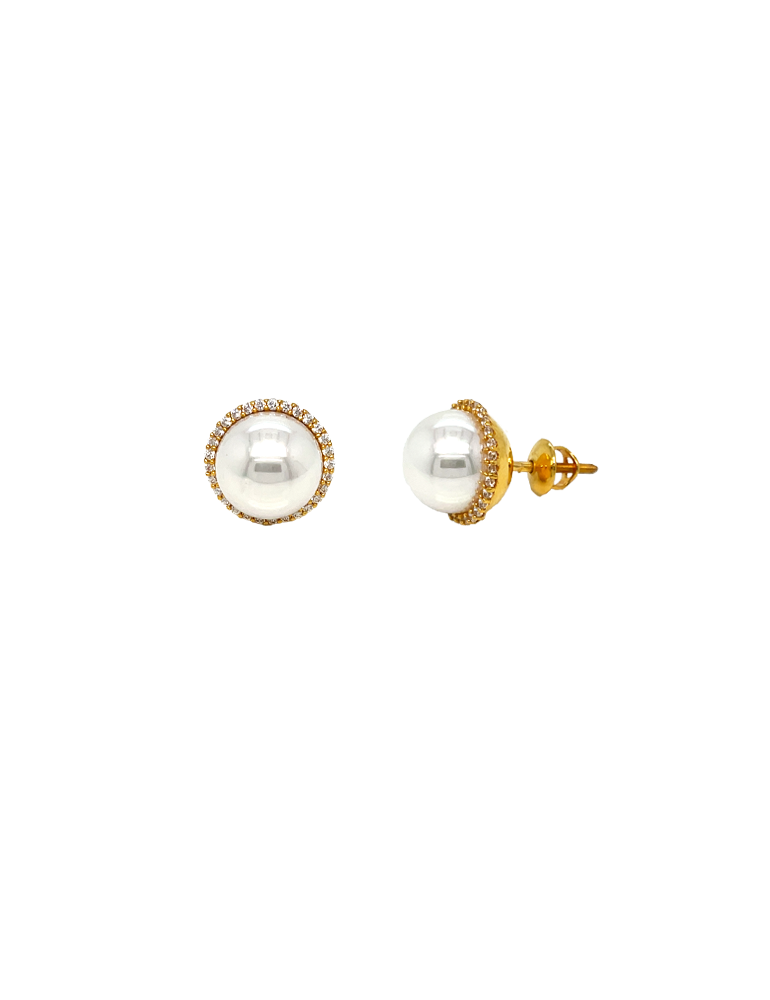 Gold Pearl with CZ Earrings 22 Karat