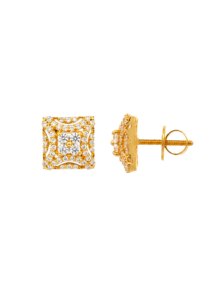 Regal Halo Square Gold Studs - 22 Karat