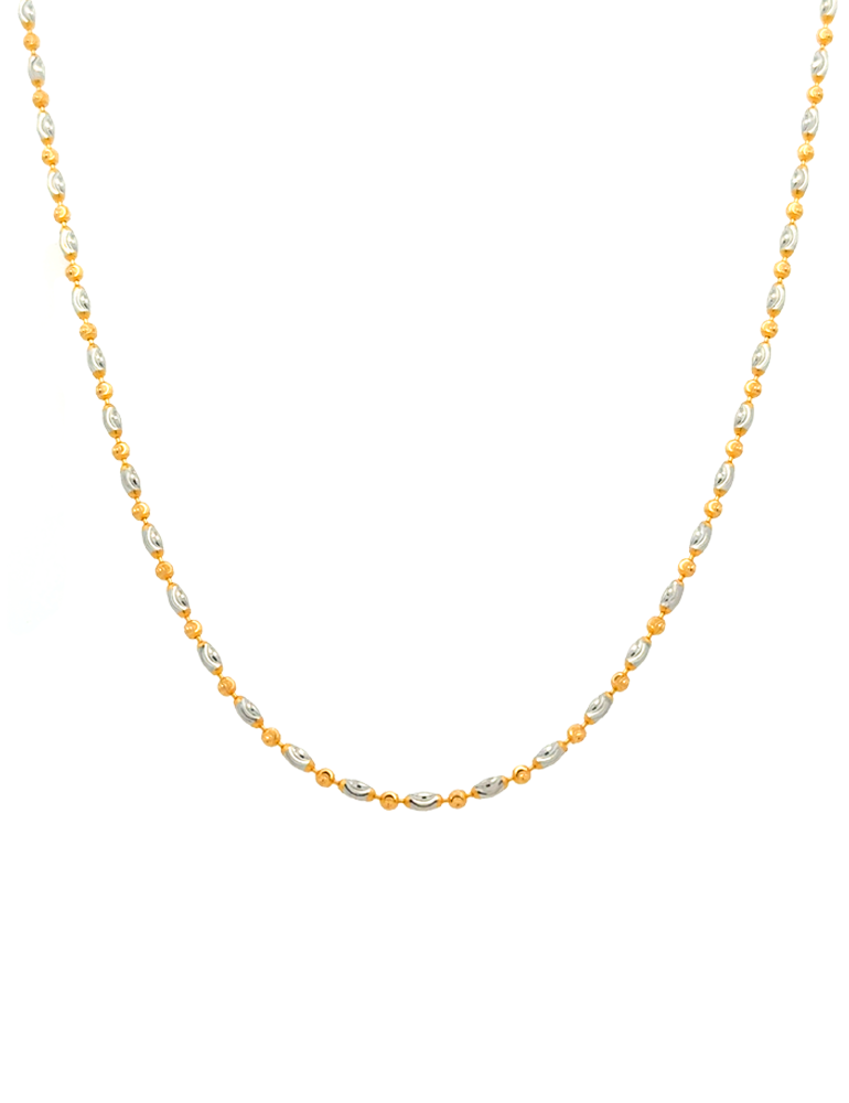 Dual Tone Oval Bead Gold Chain - 22 Karat
