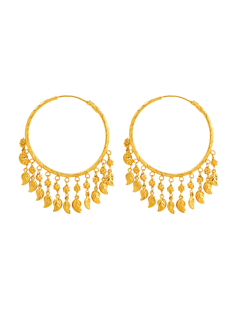 Pankhuri Leaf Charm Hoop Earrings - 22 Karat
