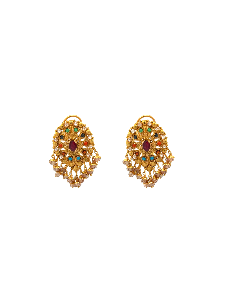 Gold Fancy Navarthna Pendant Set - 22 Karat