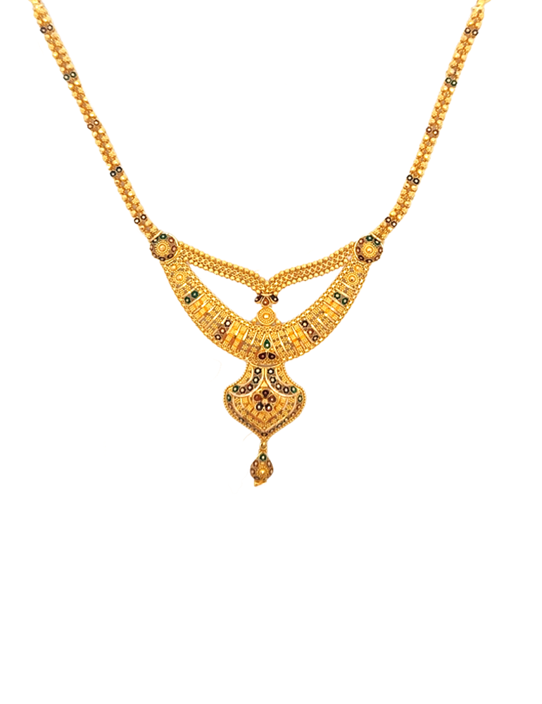 Gold Neckalce Set With Meenakari Work - 22 Karat