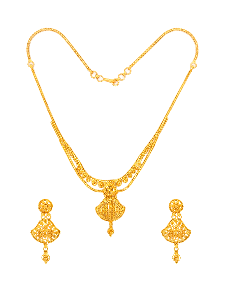 Sunveil Symphony Gold Set with Earrings - 22 Karat