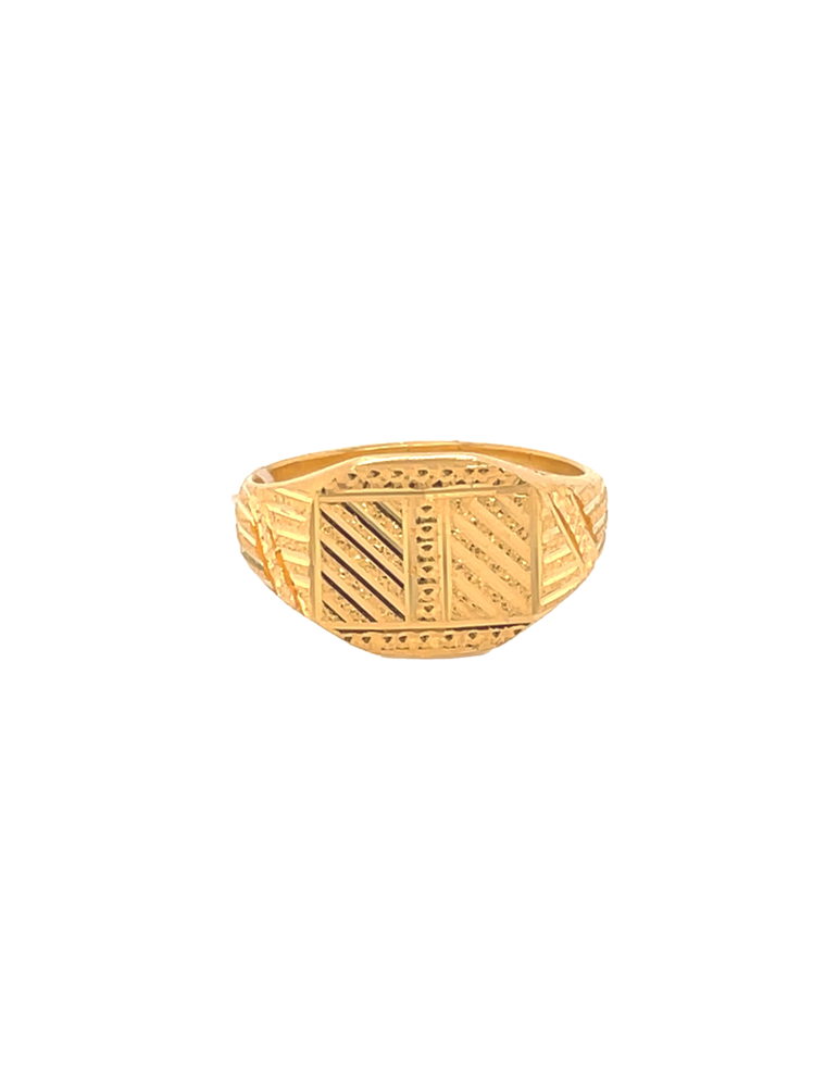 Cross Lining Style Gold Men's Ring 22 Karat