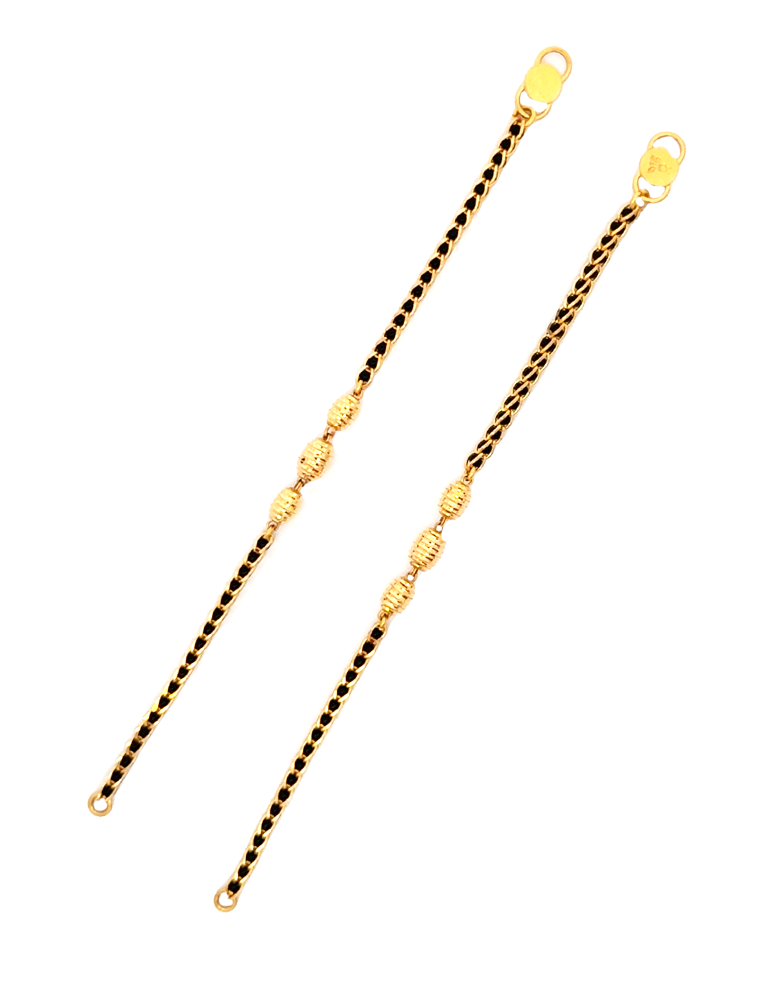 A Pair of Black-Beads Kid's Bracelet - 22 Kt