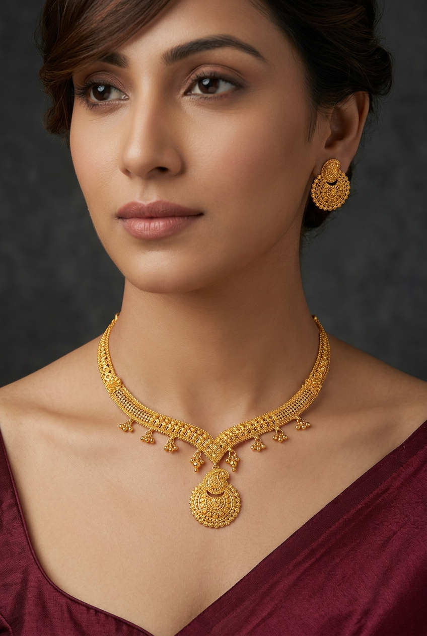 Ambi Jhankar Gold Necklace Set - 22 Karat
