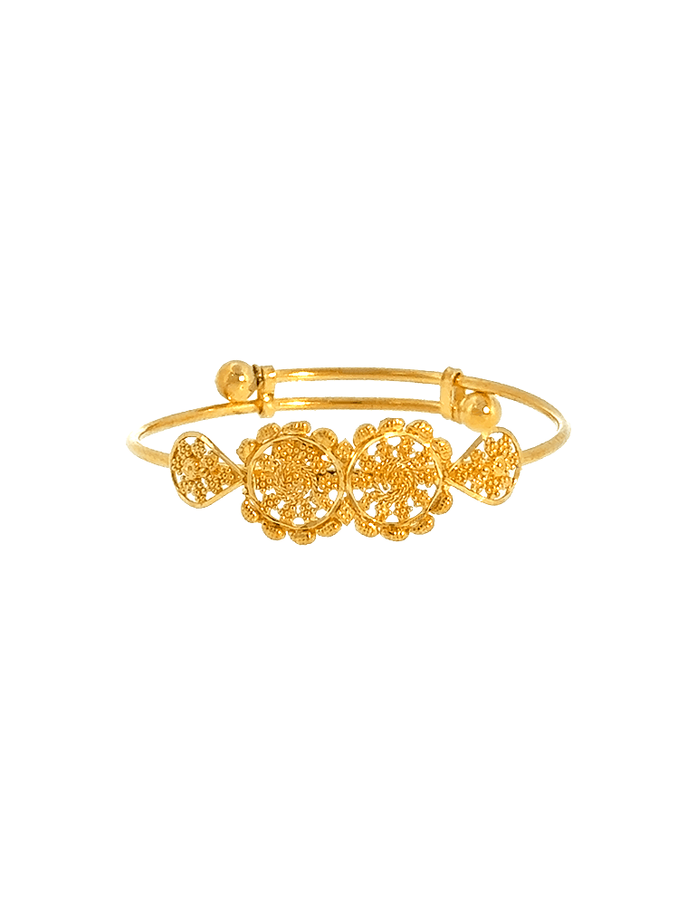 Floral Medallion Open Bangles - 22 Karat