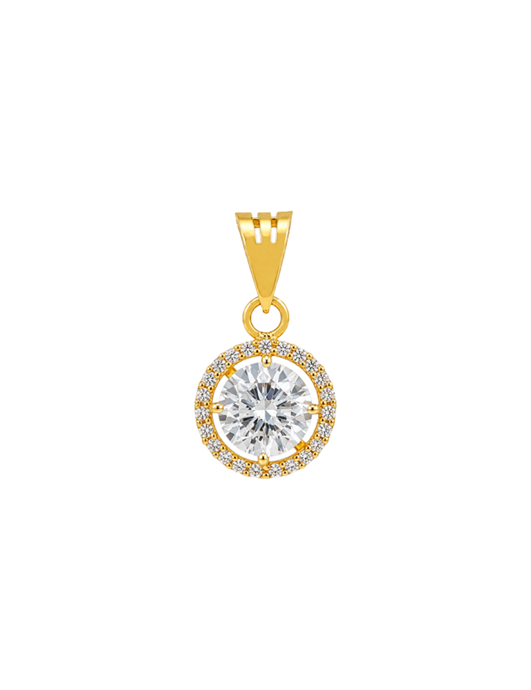Solitaire Halo Gold Pendant Set - 22 Karat