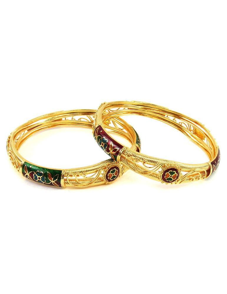 Gold Enamel Bangle 22 Karat Set Of 2