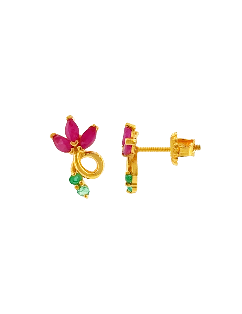Ruby Petal Whisper Earrings - 22 Karat