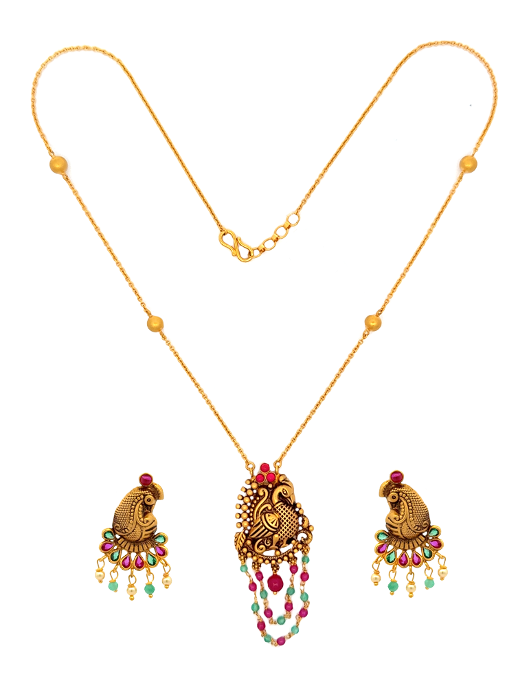 Mayura Ratna Necklace Set - 22 Karat