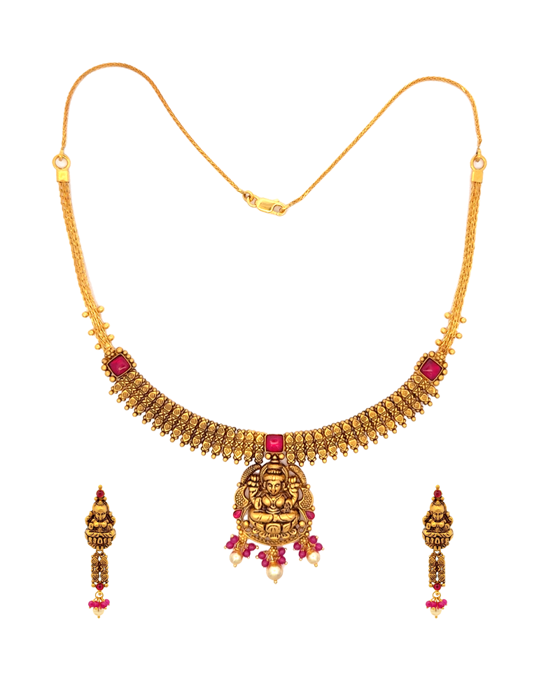 Aishwarya Lakshmi Heritage Choker with Earrings - 22 Karat