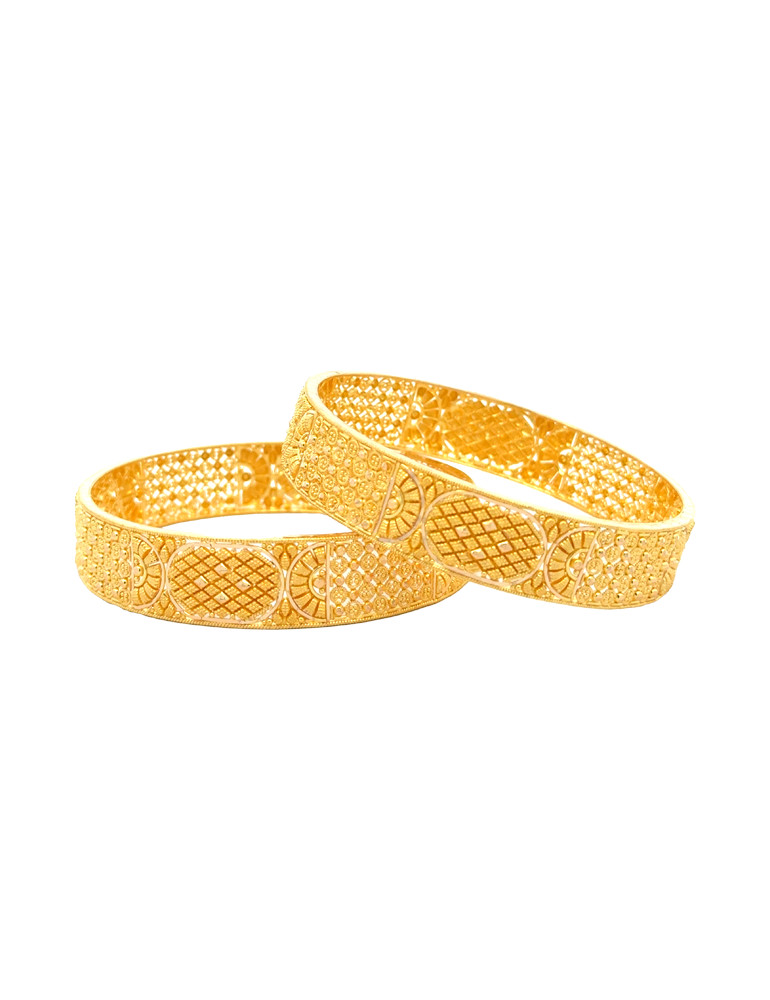 22K Sunlit Elegance Traditional Gold Bangles - Set of 2