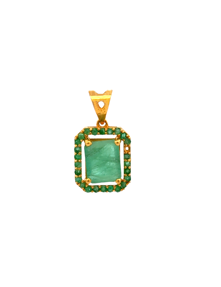 Gold Emerald Pendant - 22 Karat
