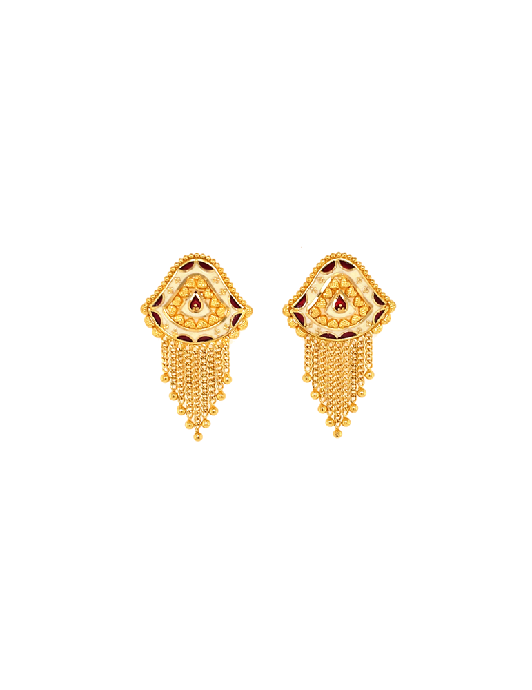 Gold Enamel Pendant set with Earrings 22 Karat