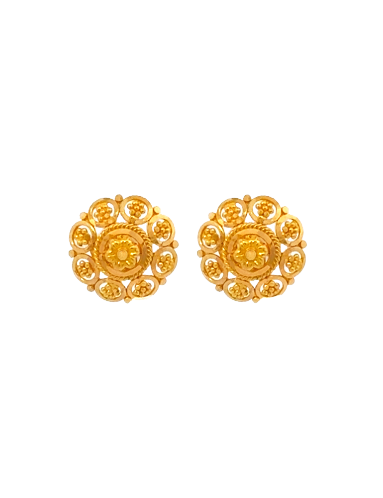 Radiant Rosette Gold Earrings - 22 Karat