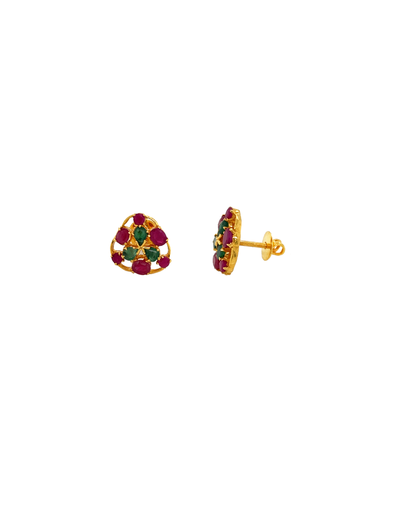 Gold Ruby & Emerald Earrings 22 Karat