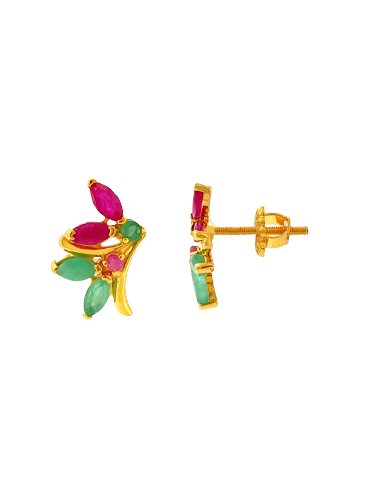Crimson Vine Gold Studs - 22 Karat