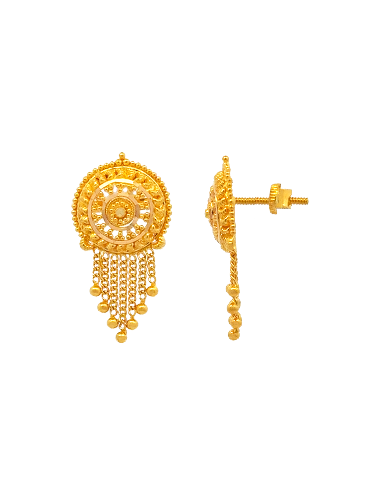 Mandala Cascade Gold Earrings - 22 Karat