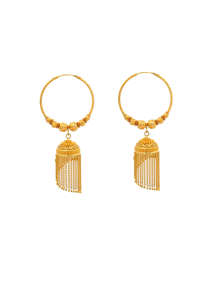 Gold Hoop Danglers - 22 Karat