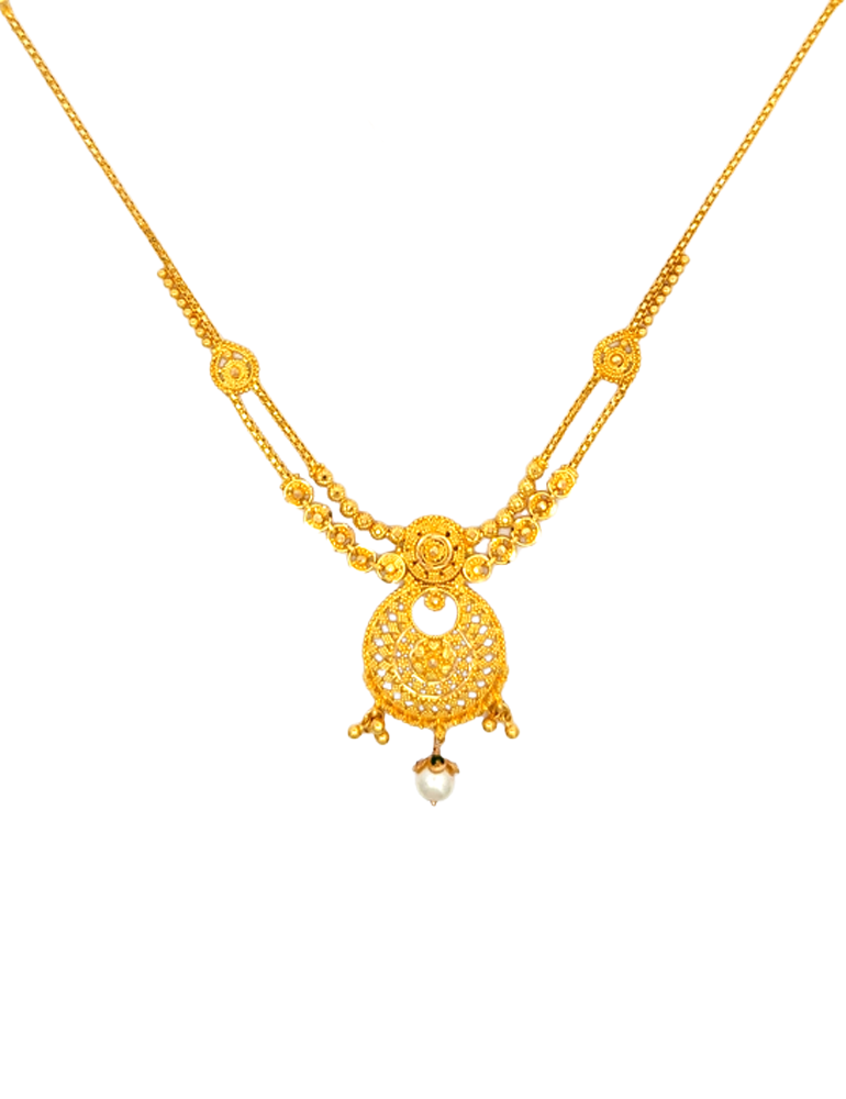 Gulnaar Pearl Accent Necklace with Earrings - 22 Karat