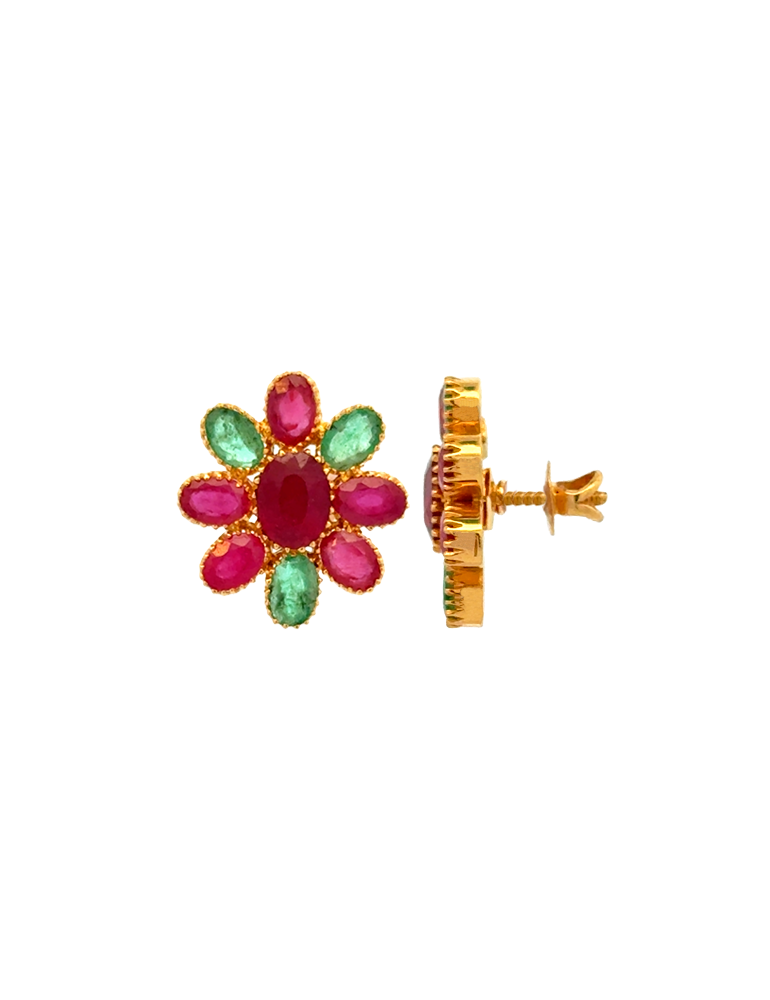 Festive Ruby-Emerald Gold Studs - 22 Karat