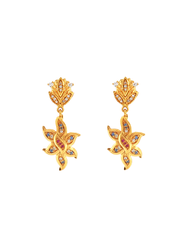 Saira Floral Drop Earrings - 22 karat