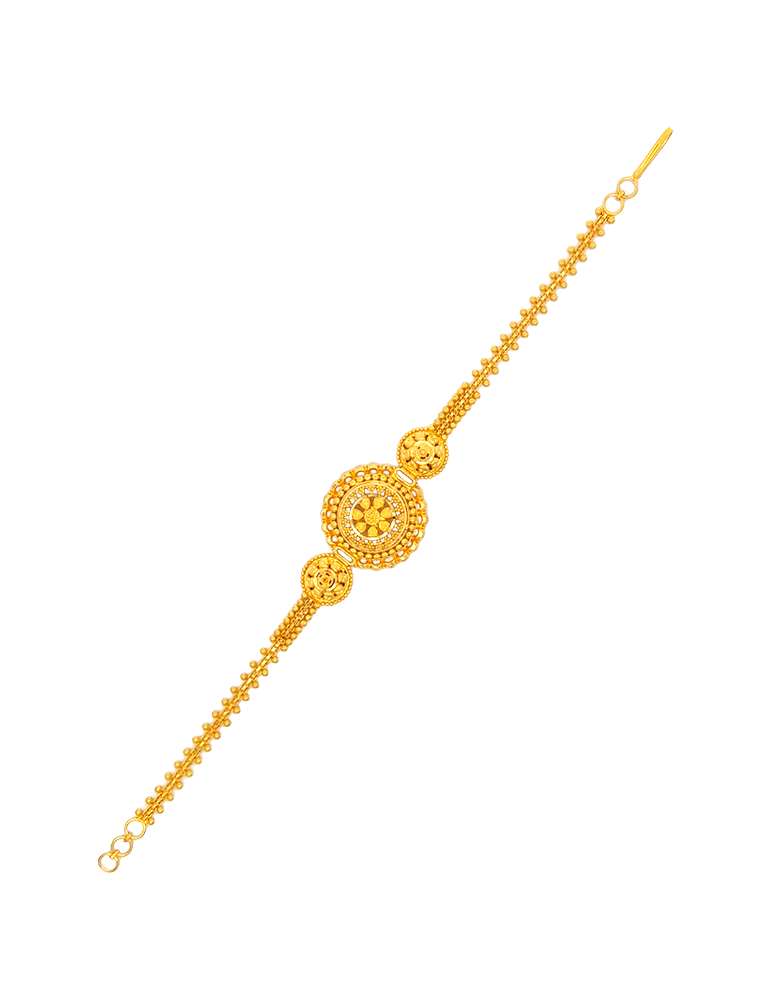 Floral Crest Gold Bracelet - 22 Karat