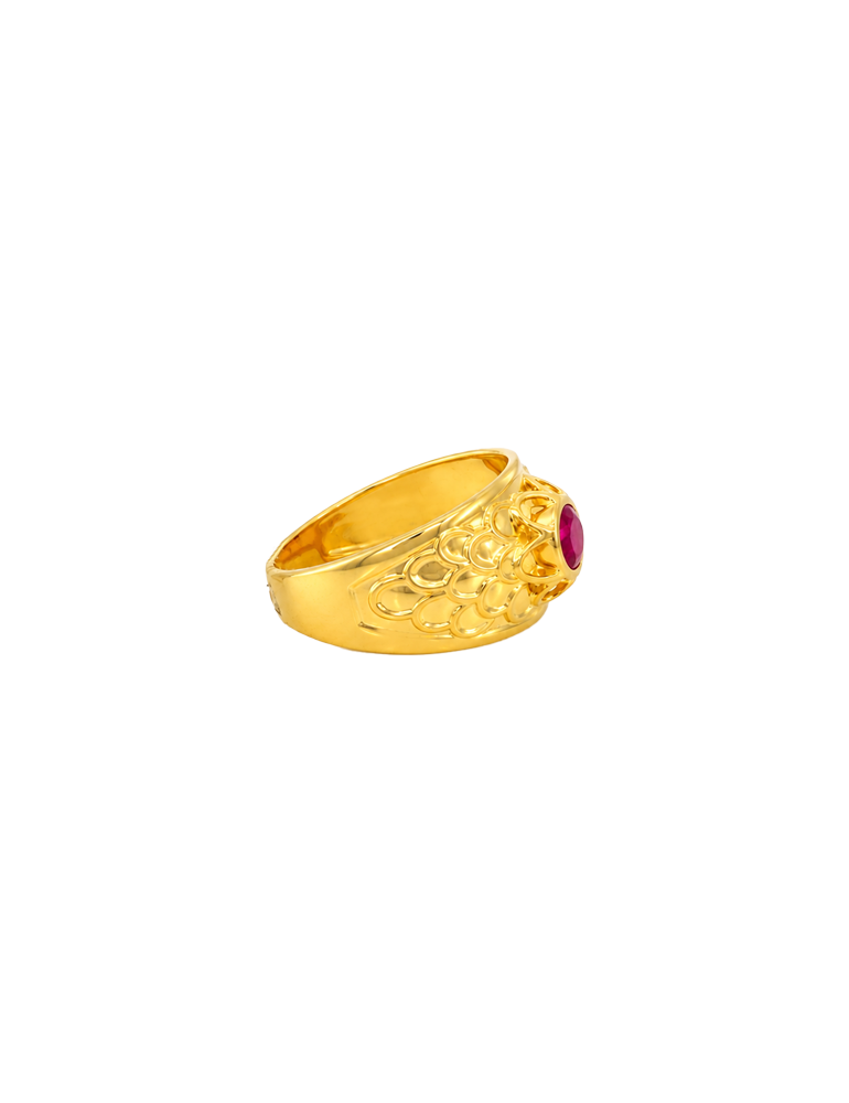 Vintage Floral Wide Gold Ring - 22 Karat